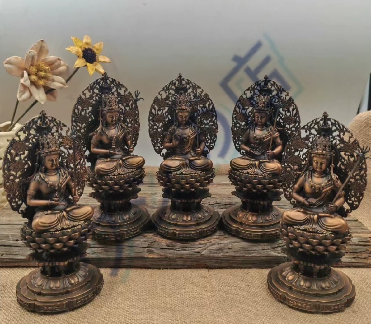 高級仏像 五大虚空蔵菩薩 座像 真鍮 5体セット 高さ16cm