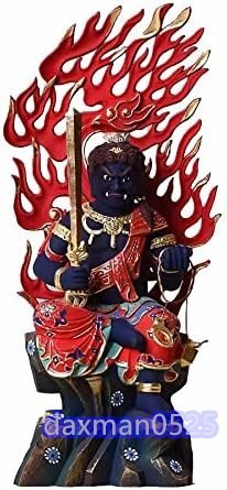 最新作 総檜材 木彫仏像 仏教美術 精密細工 仏師で仕上げ品 切金 彩色不動明王座像 高さ16cm