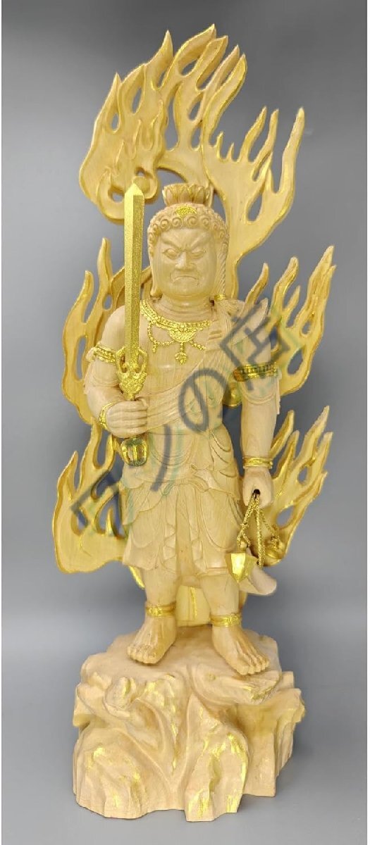 仏像 不動明王 立像 高さ28CM 木彫り仏像厄除け・開運・守護・繁盛・ご利益