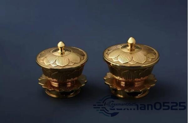 「密教法具 寺院用仏具」 別上筋彫前具 洒水器、塗香器セット 真鍮製磨き仕上げ