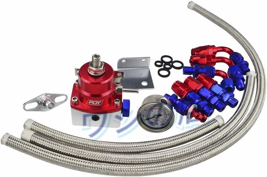 フューエルプレッシャーレギュレータ バルブ 燃圧レギュレータ 燃料圧力調整器 調節可能 0-100PSI ゲージ付き 汎用