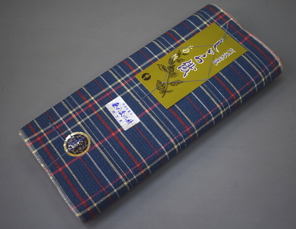 A35-9【凛々】即決 新古品 阿波正藍 しじら織 ゆかた反物 紺 格子 未仕立て品