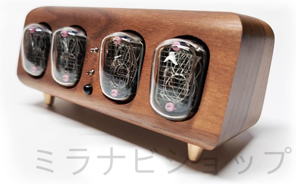 IN-12レトロニキシー管時計，ABS 4位光管 リモート、木質時計、クリエイティブな装飾品、クリスマス プレゼント置き時計 デジタル