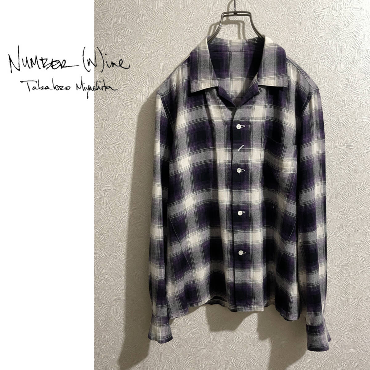 ◯ Number (n)ine オンブレチェック レーヨン シャツ / ナンバーナイン シャドウチェック パープル ブラック 紫 黒 2 Mens #Sirchive