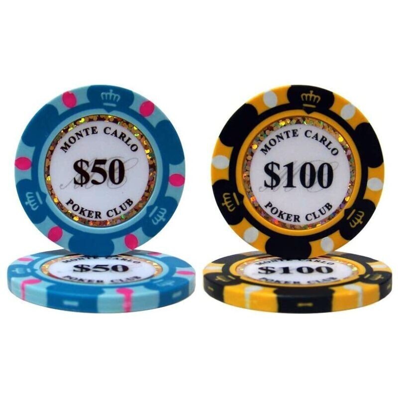 $50×25枚 $100×25枚 合計50枚セット ポーカーチップ モンテカルロ カジノ コイン クレイ プラスチック