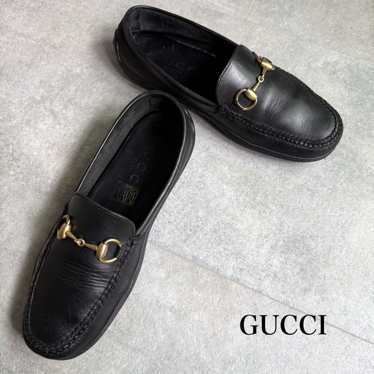 GUCCI グッチ ホースビットローファー ドライビングシューズ ブラック ゴールド 41 1/2 M レザー メンズシューズ 26.5cm