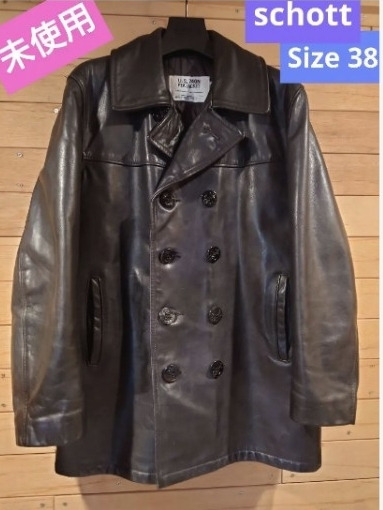 極上美品ショットSchott厚革Pコート38号 日本サイズでM～Lの中間位