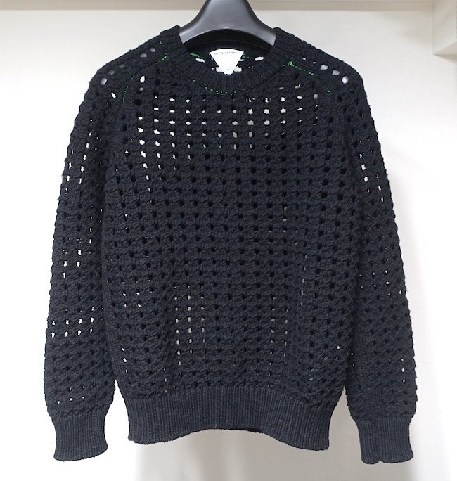 21AW 定価17.7万 極美品 BOTTEGA VENETA ボッテガヴェネタ オープン ケーブル ニット セーター 670133 ブラック ウール レディース XS