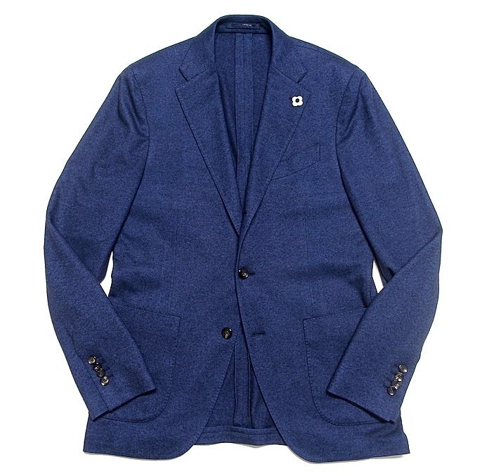ブートニエール付 定価18万 美品 LARDINI ラルディーニ SUPERSOFT カシミヤ シルク フランネル テーラードジャケット ネイビー メンズ 48