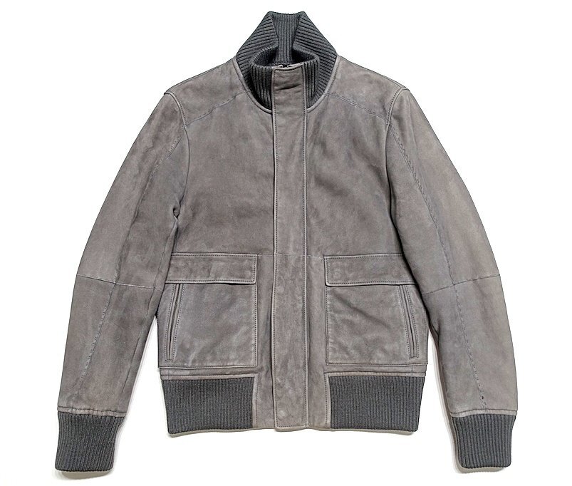 美品 HUGO BOSS ヒューゴボス ムートン ジャケット ブルゾン グレー系 ラムレザー 羊革 羊毛皮 メンズ 46