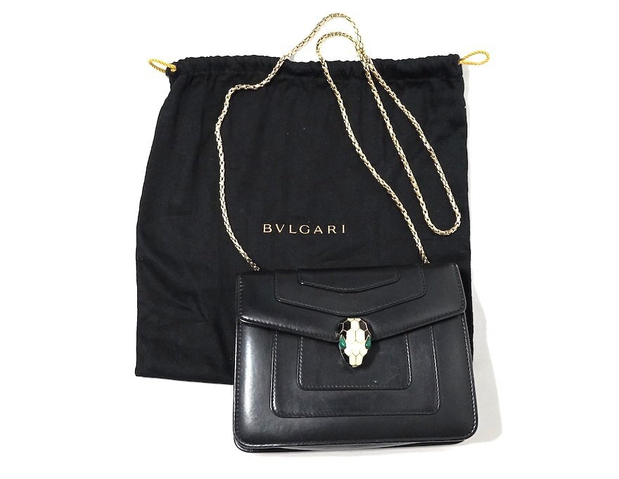 定価 38.5万 美品 BVLGARI ブルガリ セルペンティ フォーエバー クロスボディバッグ 34559 チェーン ショルダーバッグ レザー ブラック