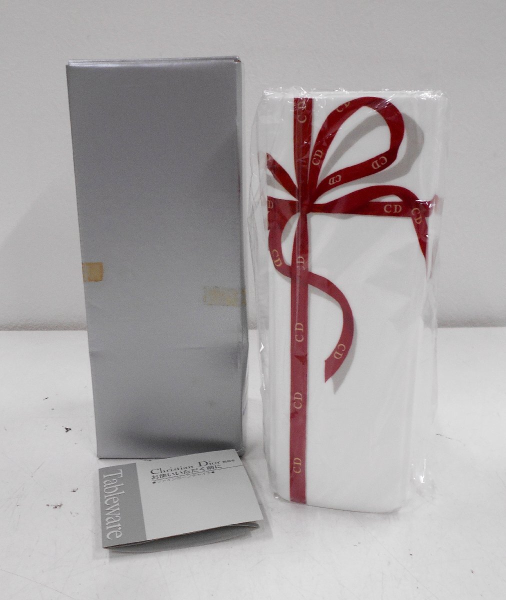 Christian Dior クリスチャン ディオール フラワーベース 花瓶 リボン CD 花器 新品未使用保管品 【ツ843】