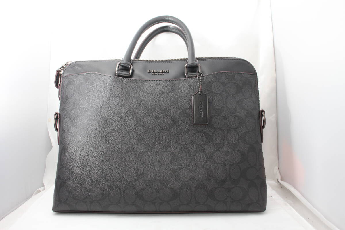 ★【極上美品】 COACH コーチ ビジネスバッグ ブリーフケース ショルダーバッグ シグネチャー ブラウン系×ブラック系