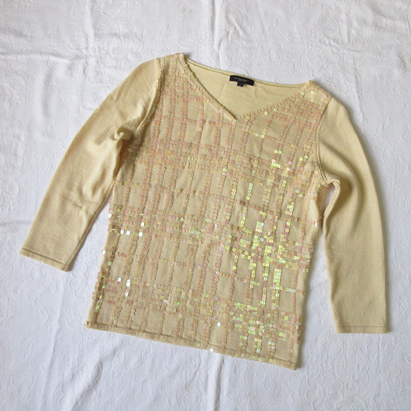 ■ BURBERRY LONDON バーバリー ロンドン 七分袖 セーター 薄手 スパンコール サマーセーター サマーニット