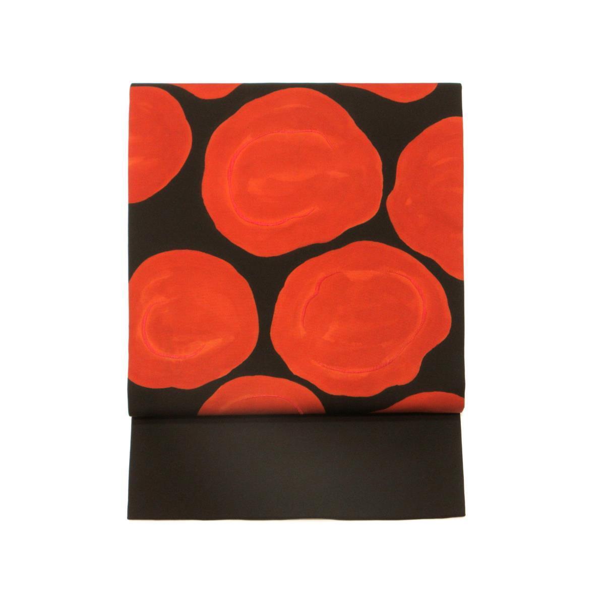 名古屋帯　塩瀬染帯　友禅加工刺繍入り