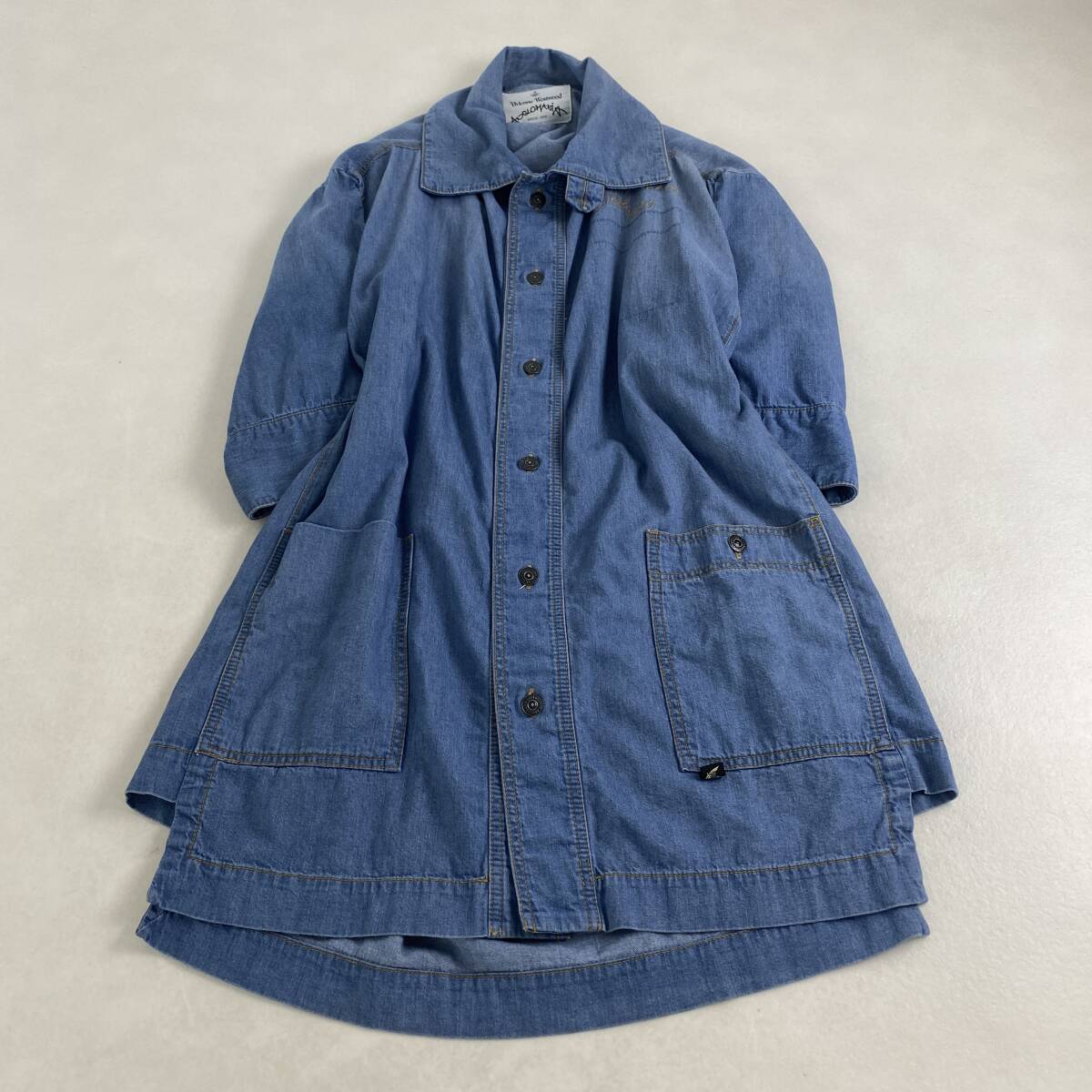 レア◎Vivienne Westwood ANGLOMANIA デニムコート ヴィヴィアン モッズコート 変形 ロング丈 コットン100% ブルー 38サイズ M・L相当