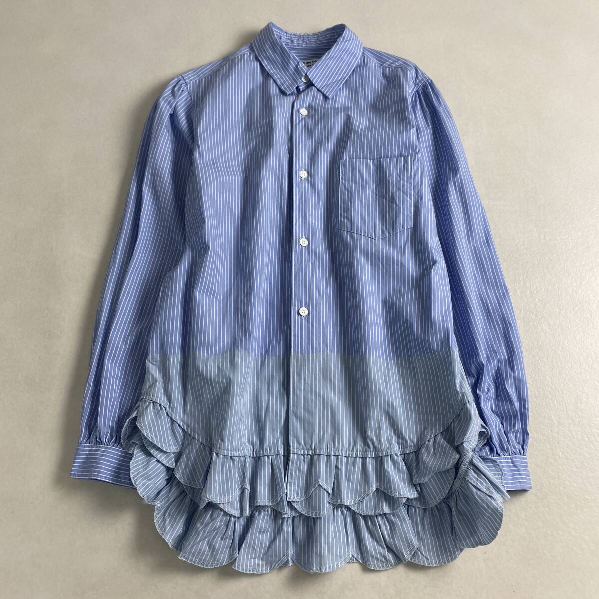 コムデギャルソン ブラウス ストライプ　フリル　グラデーションカラー　S　COMME des GARCONS ブルー