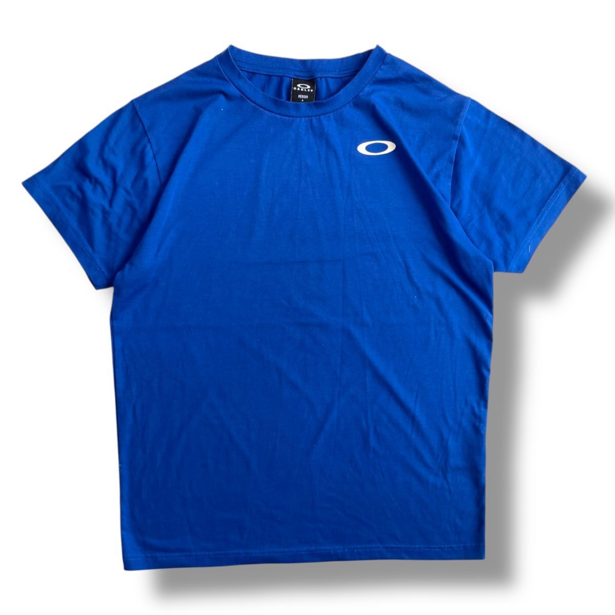 Oakley オークリー メンズ 半袖 ワンポイント ロゴ プリント Tシャツ 青 Mサイズ トップス カットソー スポーツ シンプル 古着
