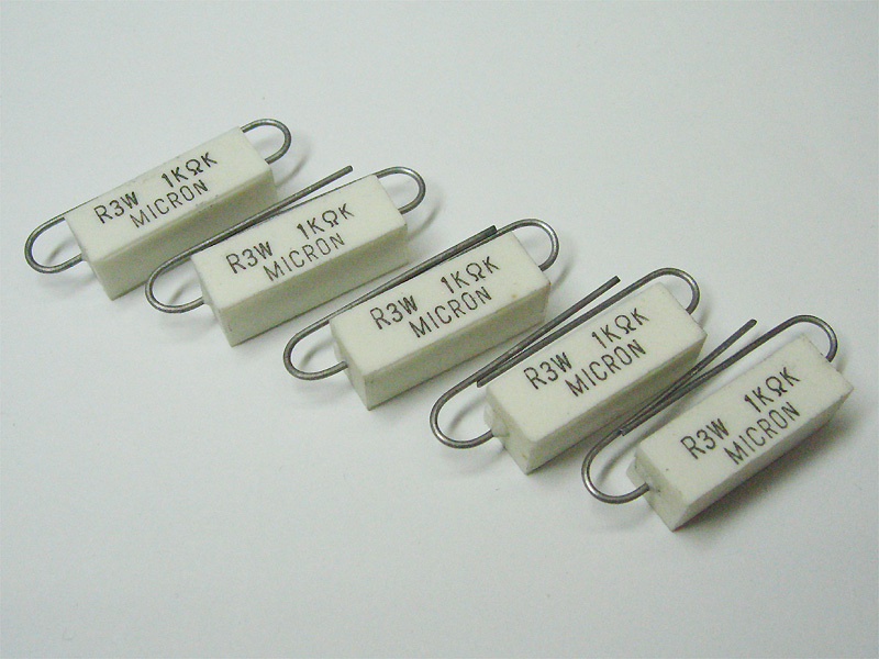 ★☆（管RG020） MICRON セメント抵抗 3W 1kΩ 5本セット / NOS Wirewound Resistors 5pcs☆★