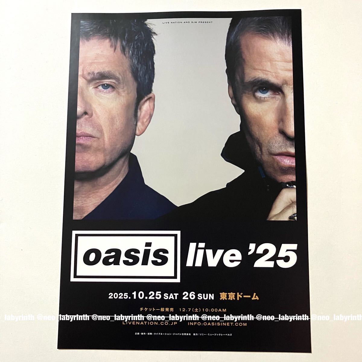 oasis live’25 東京ドーム フライヤー チラシ ★ オアシス リアム ノエル Liam Gallagher Noel Gallagher TOKYO JAPAN flyer flier