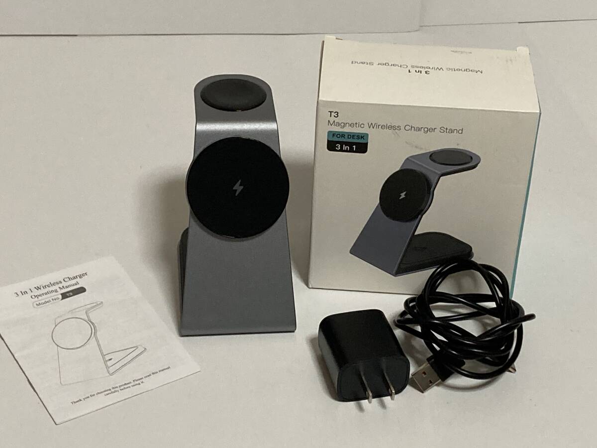 T3　ワイヤレス充電器　3in 1 magnetic wireless stand ダークグレイ 