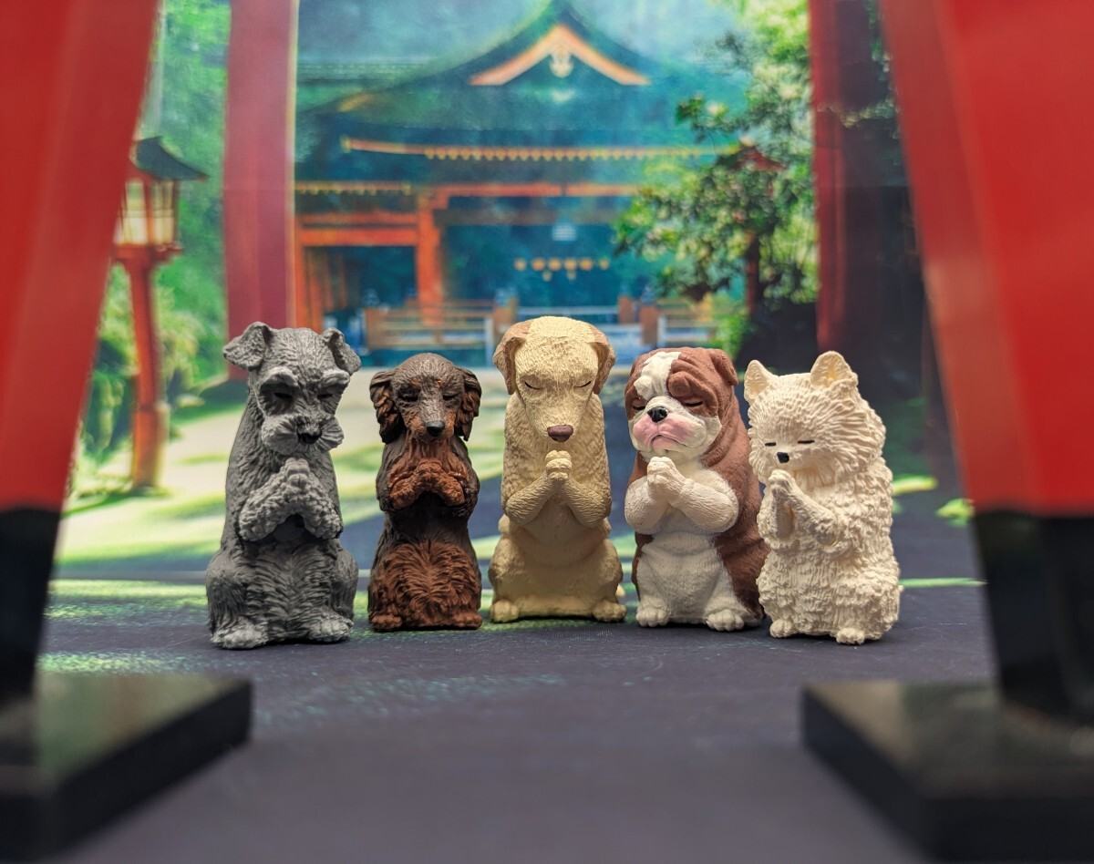ミニチュア　犬　フィギュア　お参り　合掌　お祈り　5種セット　匠　犬拝　コンプリートセット　其の参