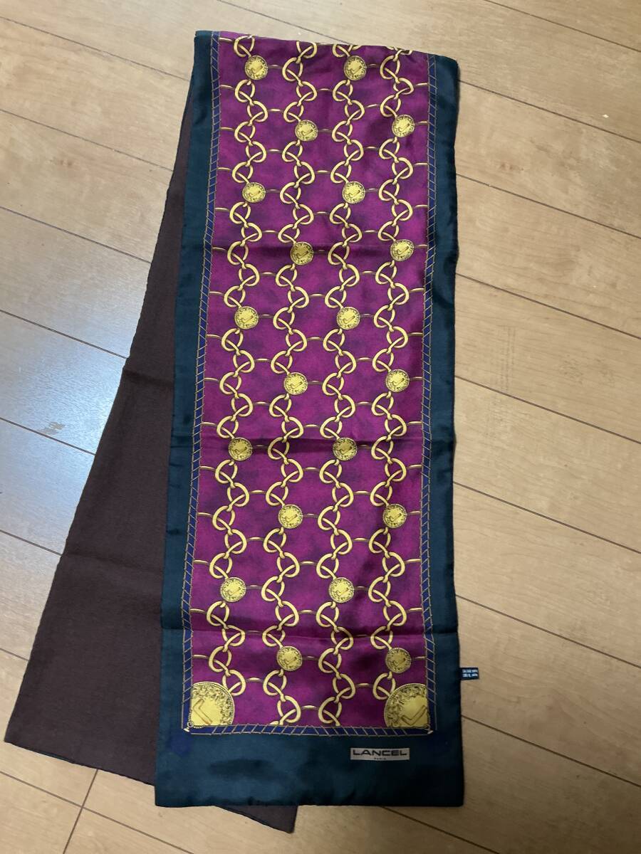 美品　メンズ　ストール　シルク　ウール　LANCEL