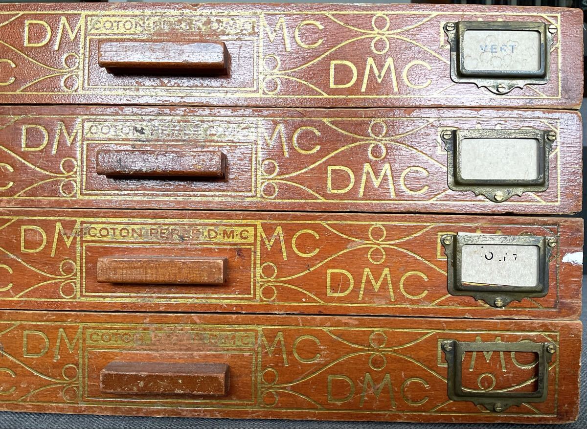 古美術品 手芸 裁縫 フランス DMC オリジナル アンティーク 引き出しトレイ ４段 メルスリー MERCERIE 刺繍糸 ArtBooksAntique