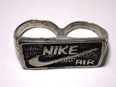ヴィンテージ★NIKE AIR ダブルリング ナイキエアーリング 銀メッキ 指輪 サイズ約23＆25号 スラッシュ ナックルリング ファランジリング★