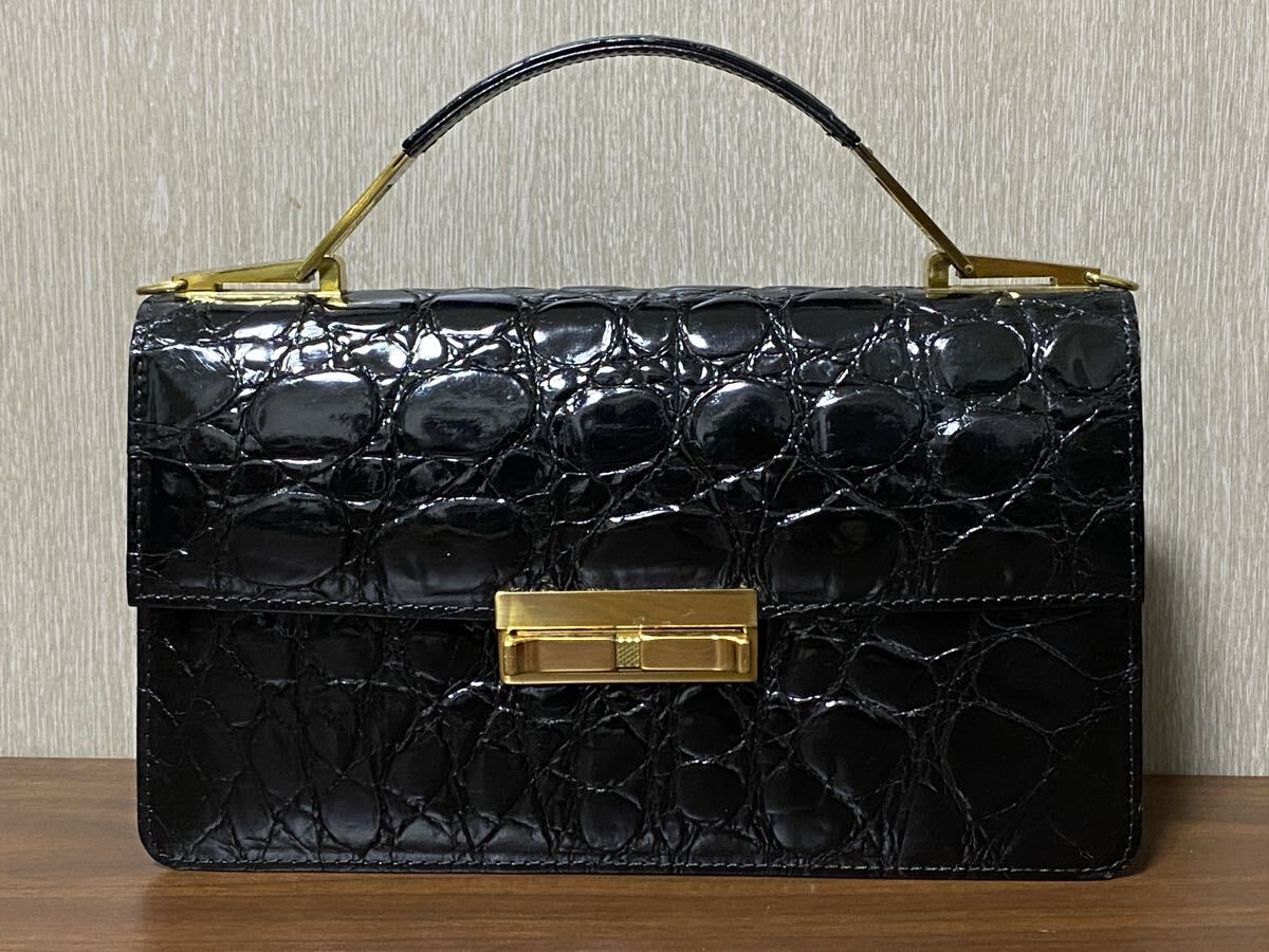GENUINE CROCODILE SKIN 黒 クロコダイル クラッチバッグ 本革 レザー リアルクロコダイル ハンドバッグ セカンドバッグ ショルダーバッグ
