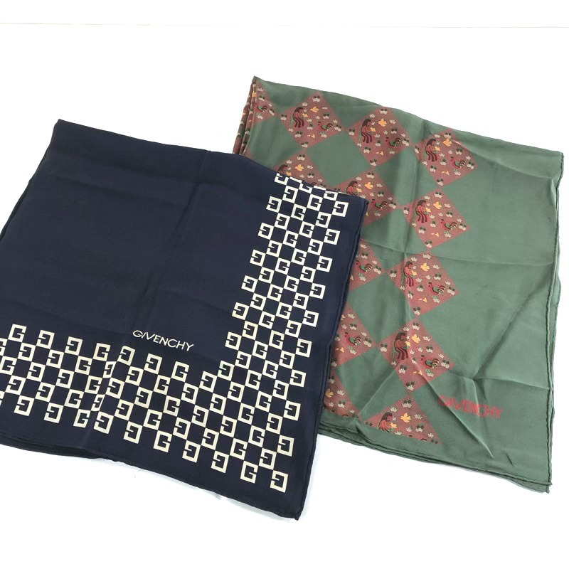 ジバンシー Givenchy スカーフ 2枚セット 絹100％ ロゴ入り ネイビー 深緑 870772