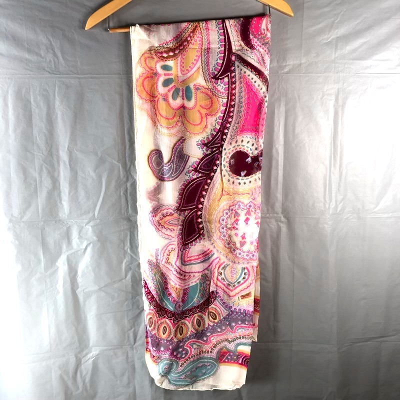 レオナール LEONARD スカーフ 長方形 エスニック柄 シルク ピンク 884479