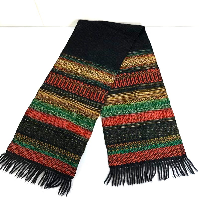 北海道手織つむぎ 優佳良織工芸館 ユーカラ織 ショール 黄 緑 赤 黒 890939