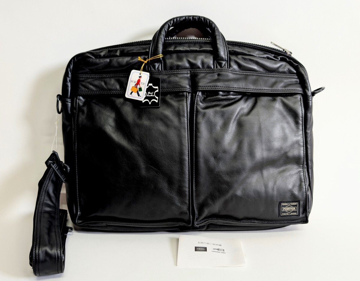 ★未使用★ PORTER タンカー レザー ポーター ブリーフケース バッグ ブラック TANKER LEATHER