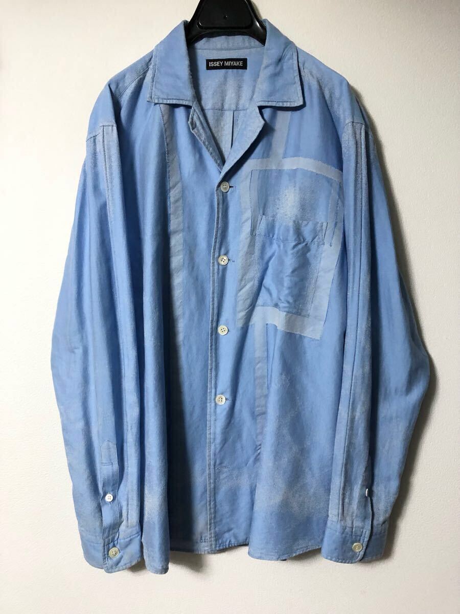 ISSEY MIYAKE MEN 08AWフェード加工 オープンカラーシャツ A.POC INSIDE オーバーサイズ ブルー メンズ 切り替え