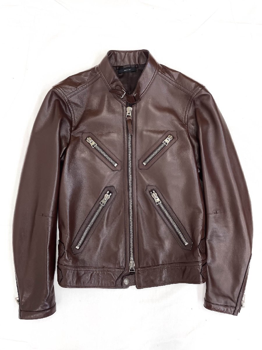 HH極美品【トムフォード TOM FORD】LBS027 LMN008F23 最高級ラムレザー ライダース バイカージャケット (メンズ)44 赤茶系 伊製◇17HR3811