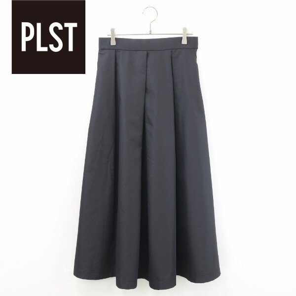 【KA399】美品◆PLST プラステ ウォッシャブル タック フレア スカート 黒 ブラック L