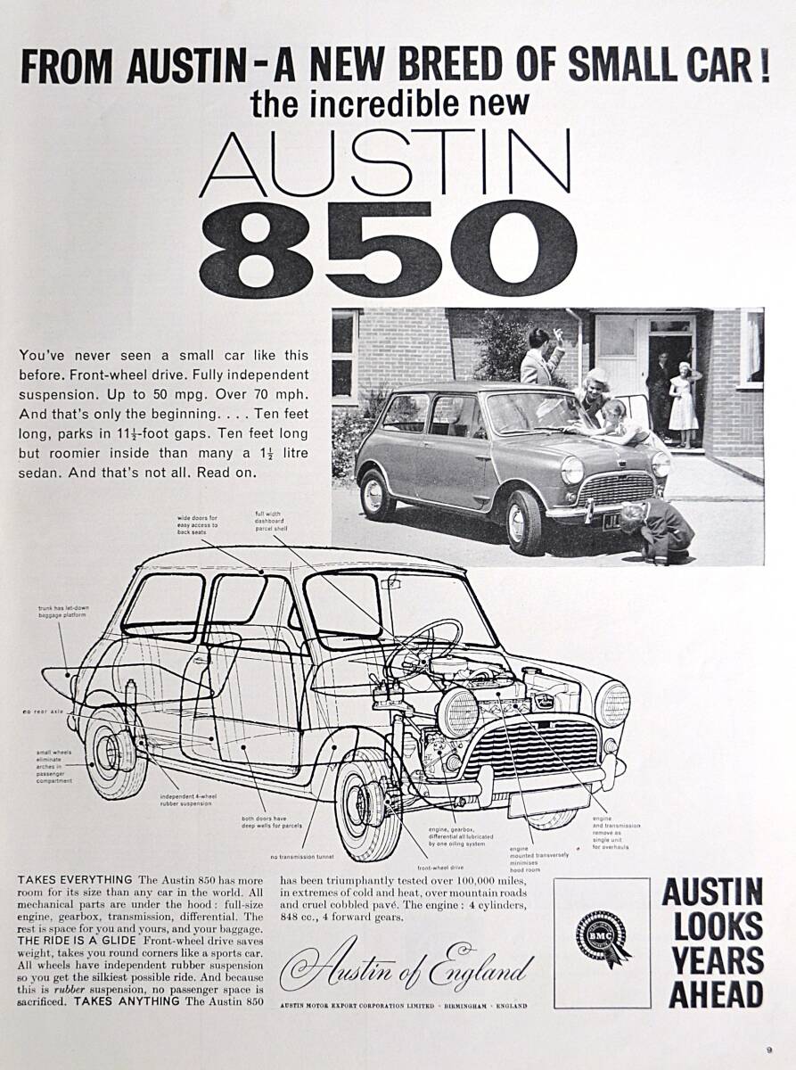 稀少！1959年オースチン・ミニ広告/Austin 850/ミニ・クーパー/BMC/旧車/Z