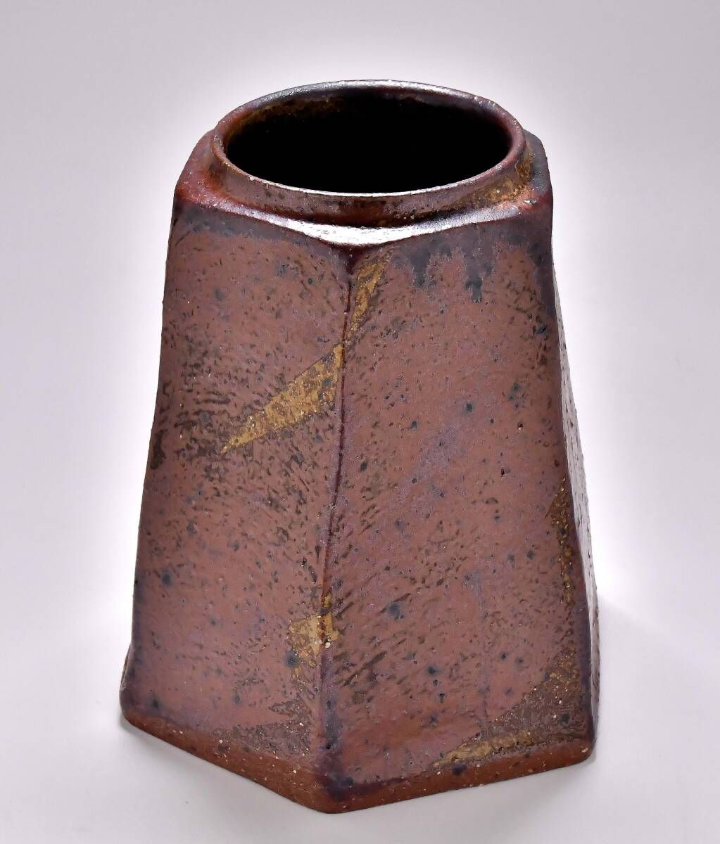 萬古　六角投げ入れ　花器　展示未使用品