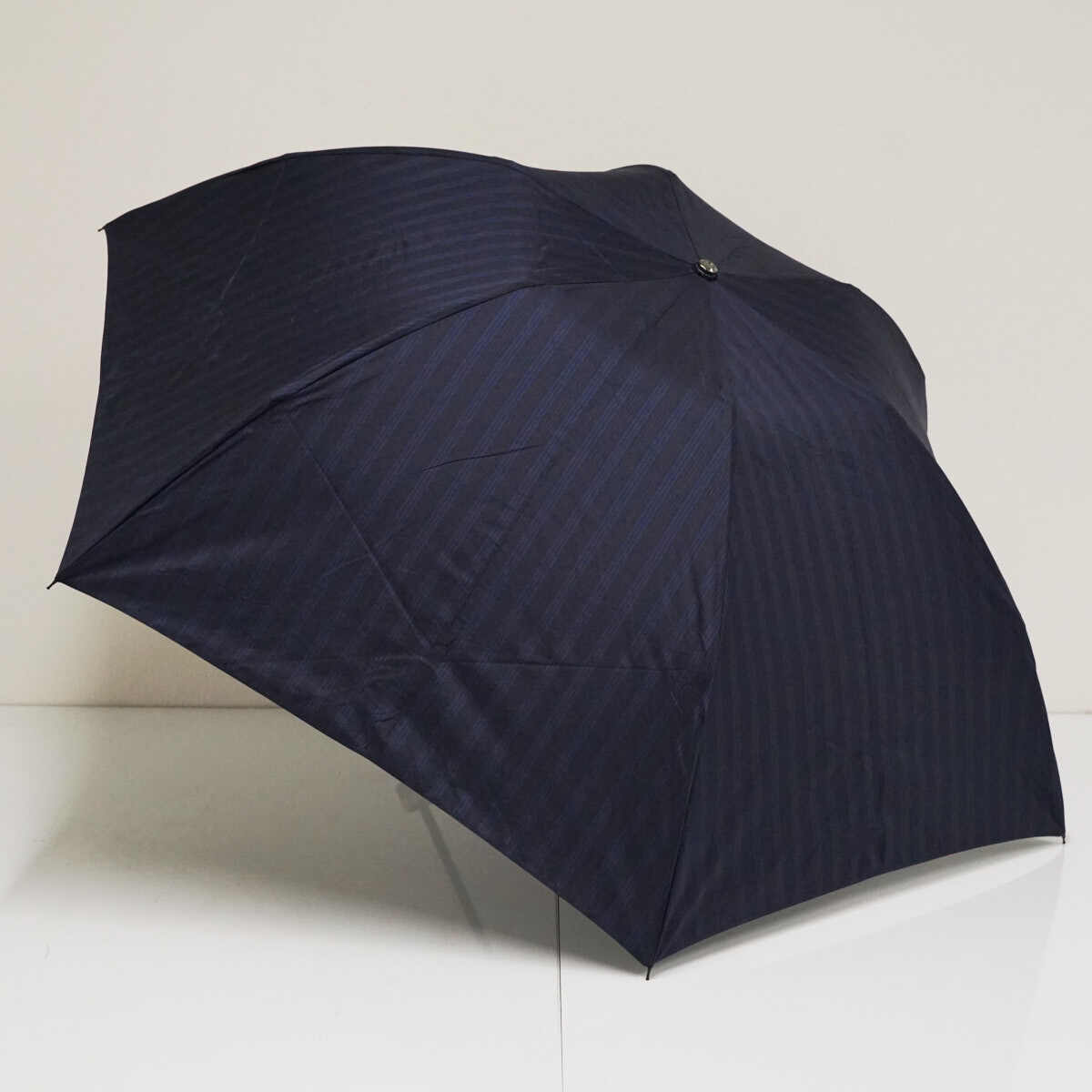 折りたたみ傘 Paul Stuart ポールスチュアート USED美品 メンズ ストライプ ブラック×ブルー 高級傘 60cm FA9460