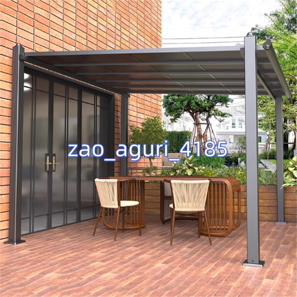 高耐久アルミニウム屋外パーゴラ、アルミニウムフレーム常設パビリオン、屋外ポリカーボネートパティオガゼボ、パティオ、芝生用 3x4m