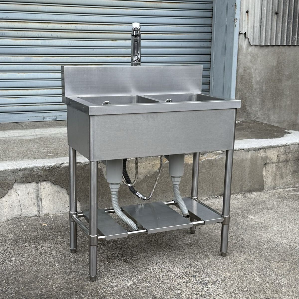 H110KZ13 業務用2槽シンク ステンレス製 Kvk キッチン用水栓 pt215ge 流し台 店舗用 店舗什器 手洗い場 飲食店 厨房