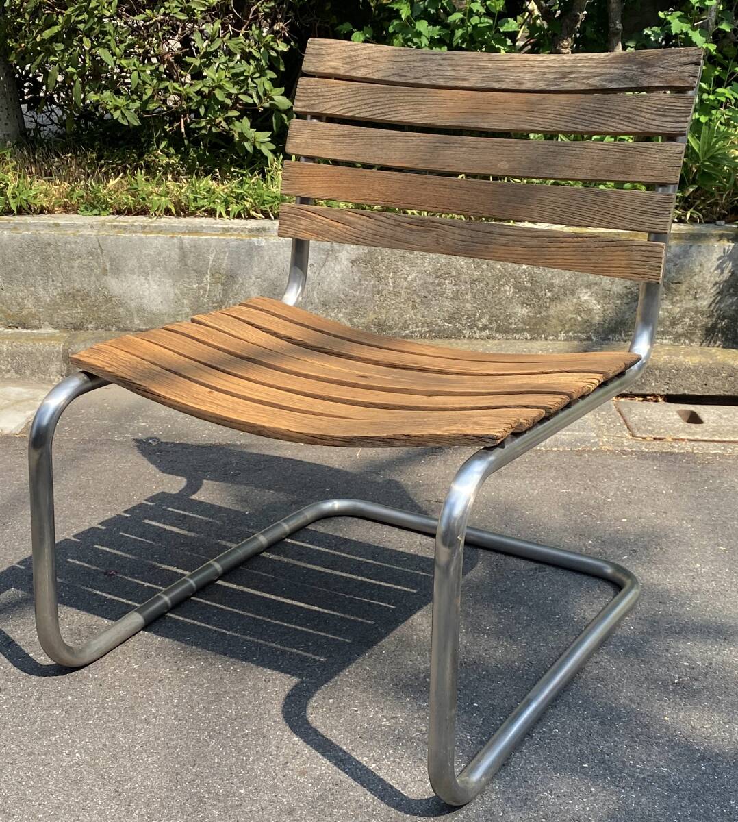 ●THONET(トーネット) 屋外用キャンティレバーチェア・ウッドチェア・肘掛け無●中古品●