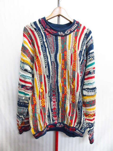 COOGI　オーストラリア製　クージー　3Dニット　90sヴィンテージ　メンズL カラフル柄デザイン 立体デザイン コットンセーター 派手柄10161