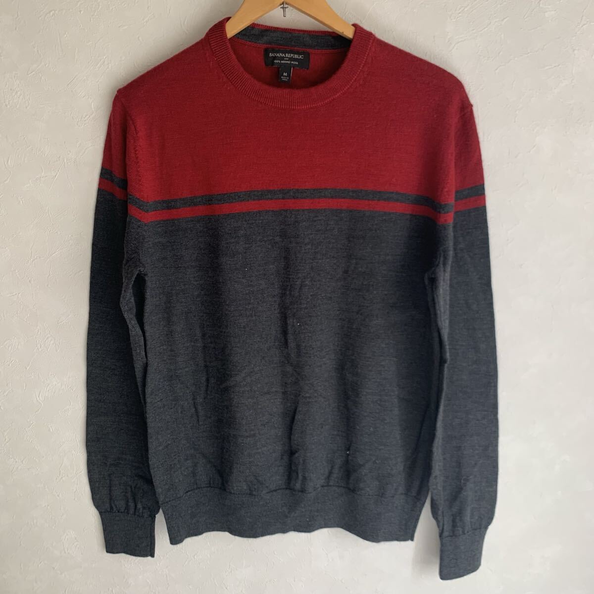 バナナ リパブリックBANANA REPUBLIC/バナリパ/メリノウール/MERINO WOOL/ニット/セーター/トップス/クルーネック/ グレー/赤/レッド