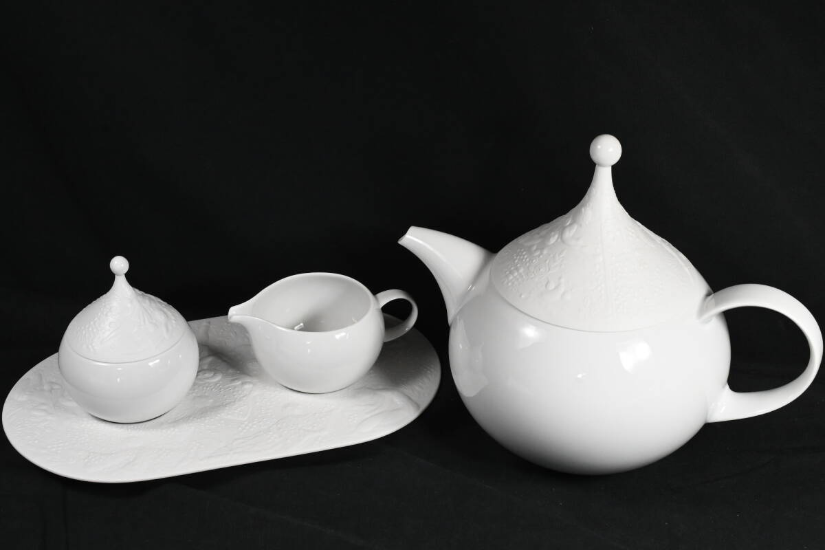 Rosenthal ローゼンタール 魔笛 シリーズ ティーポット シュガーポット クリーマー トレイ 4点セット ホワイトレリーフ