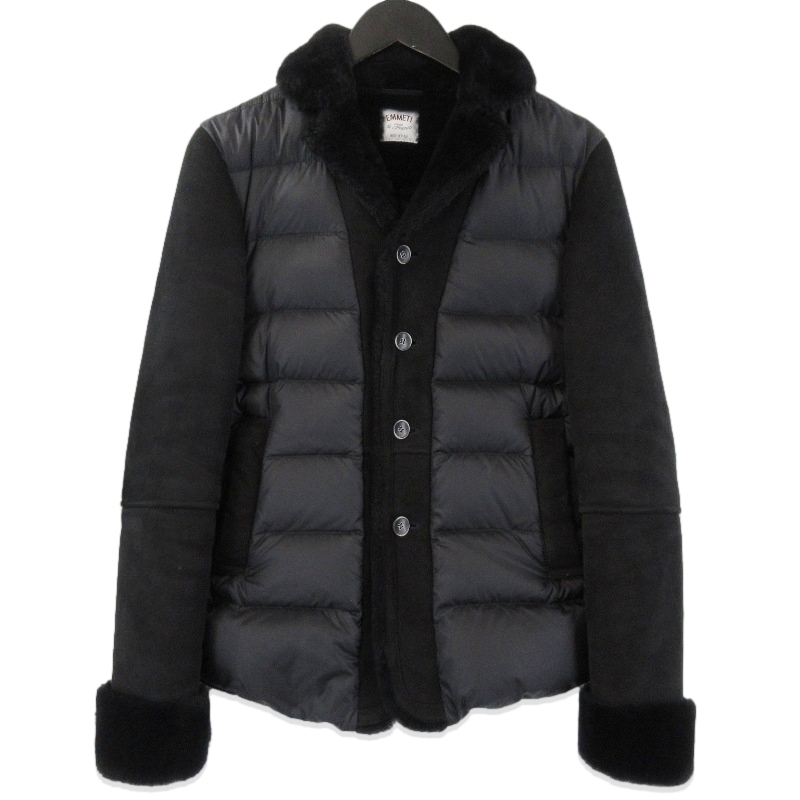 EMMETI エンメティ ショートダウンジャケット TONI ムートン ナイロン 72-207-35-110609 トニ 羊革 レザー ブラック 黒 44 71013794