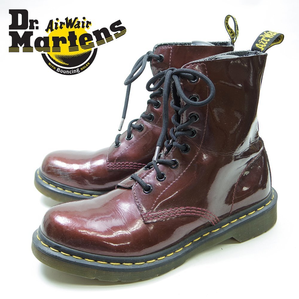 UK6　25cm相当　Dr.Martens　ドクターマーチン　8ホール　イエローステッチ　ホワイト　革靴　ワークブーツ　/25.10.24/P3689