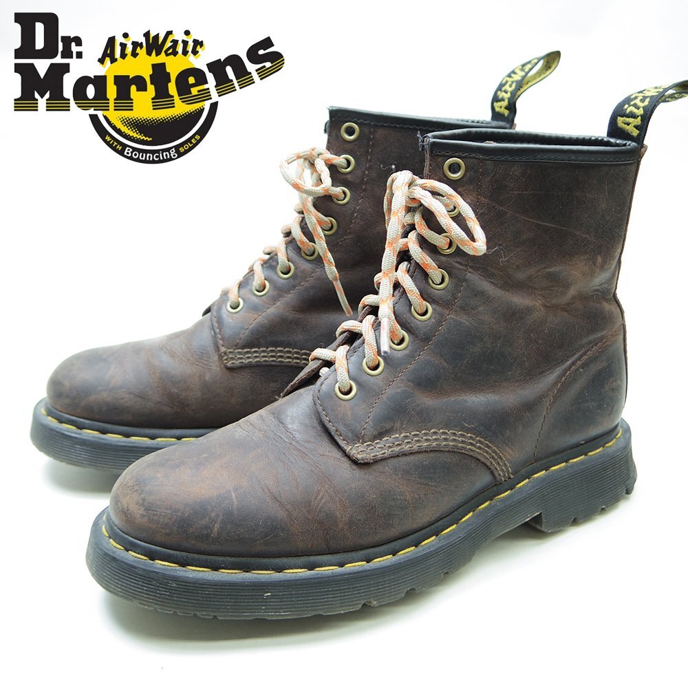 UK7　26cm相当 Dr.Martens ドクターマーチン 8ホール イエローステッチ ハイカット ブラウン/25.10.26/P3699