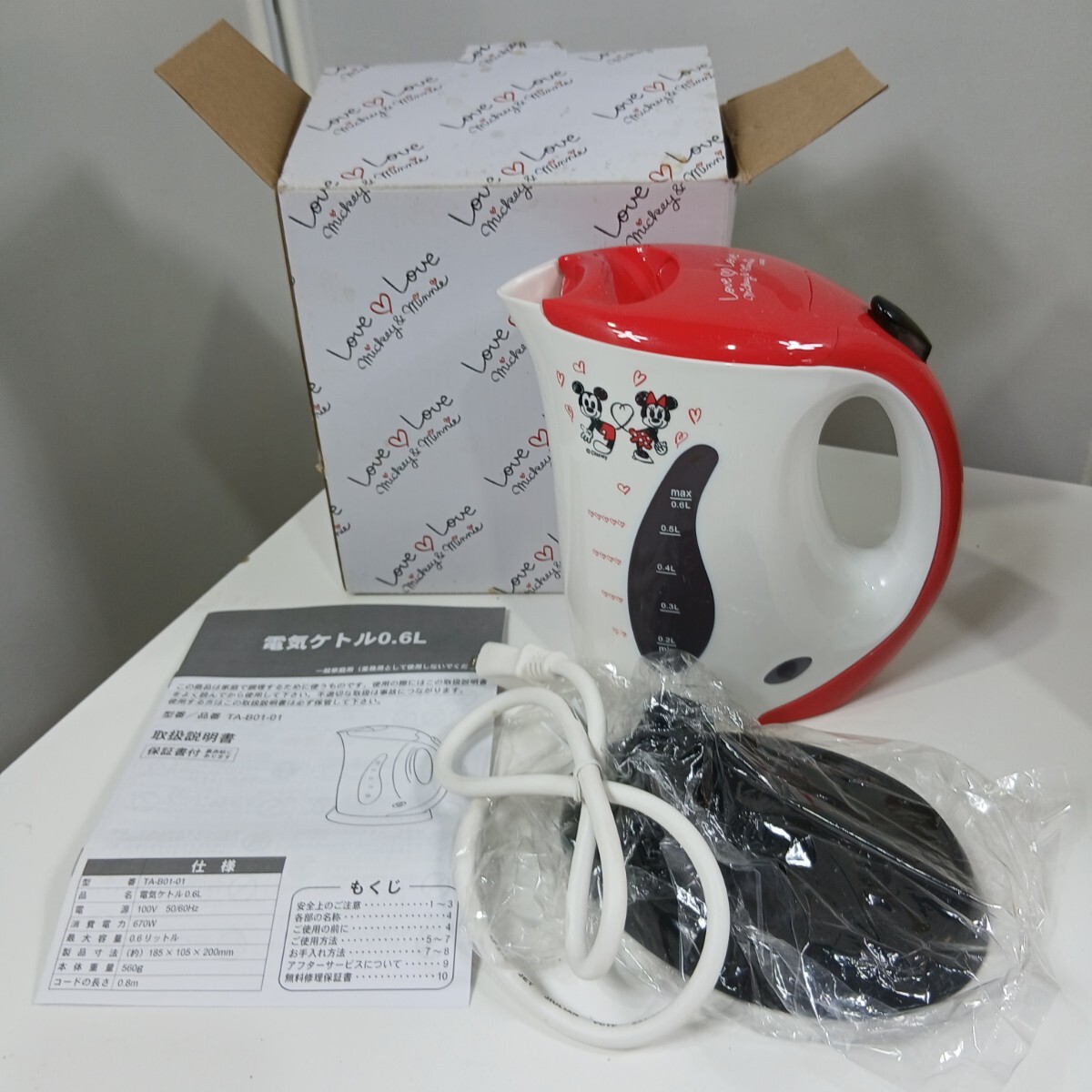 #648 ミッキーミニー 電気ケトル/ Disney/ 0.6L/TA-B01-01/和歌山県にて引き取り大歓迎